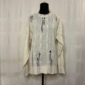 BDG Distressed Cable Knit Sweater Size M Oversized Grunge Y2K Open Knit Holes